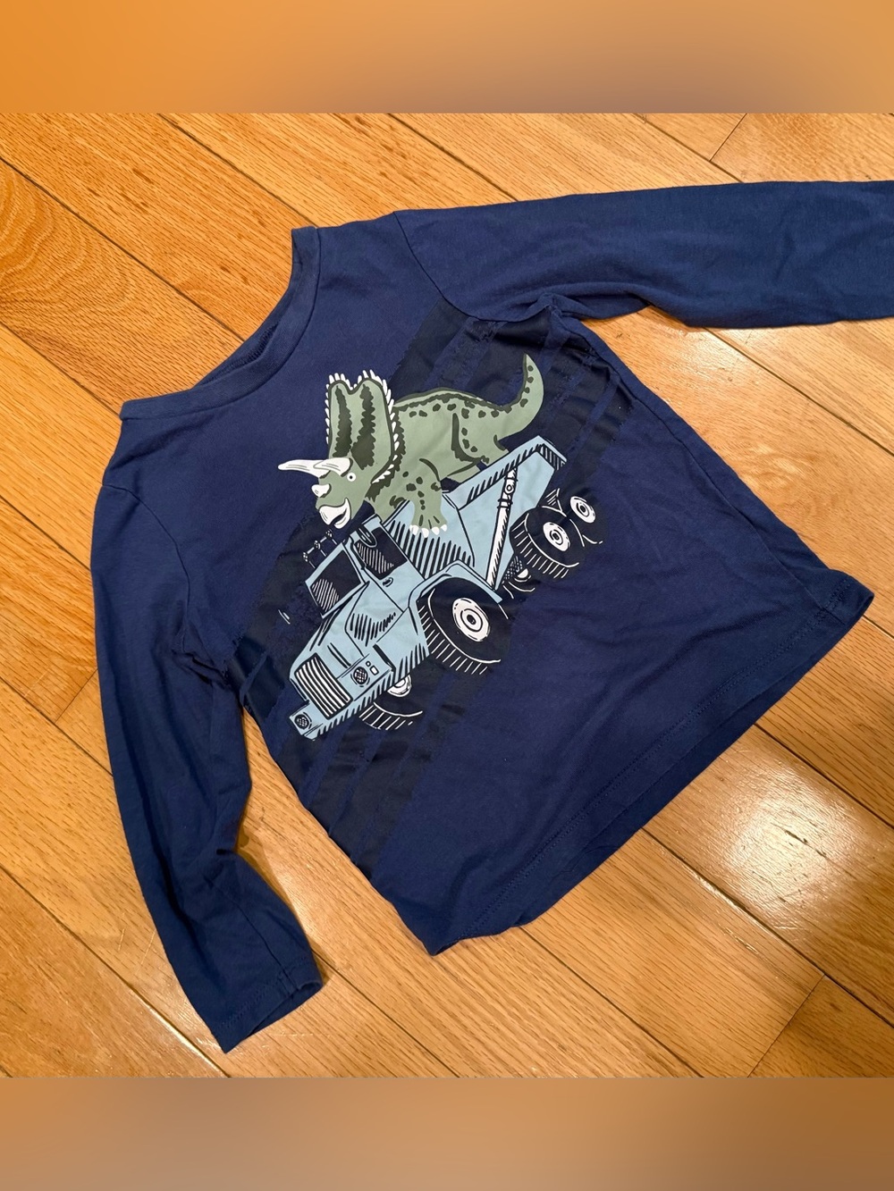 First Impressions Navy Long-Sleeve Tee with Green Dino Truck Graphic Size 3T